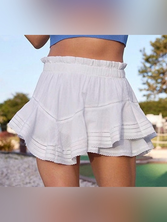 aerie Pants - Aerie Bright White Skort ruffled tiered high rise preppy eyelet skirt shorts S